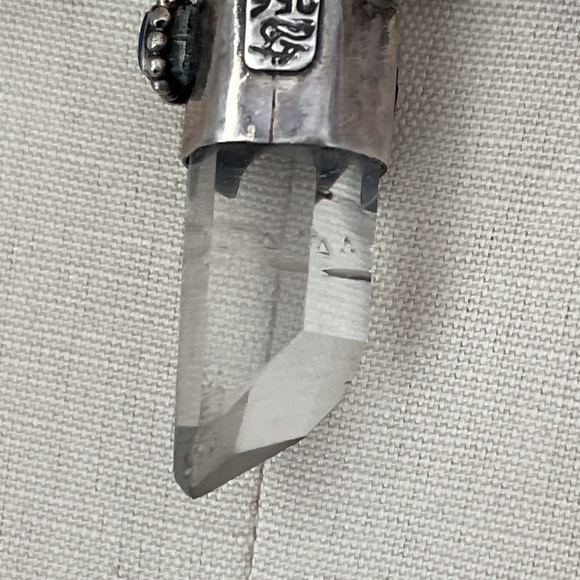 VINTAGE 950 silver quartz crystal lapis blue artisan Handmade bib necklace snake - Picture 14 of 16